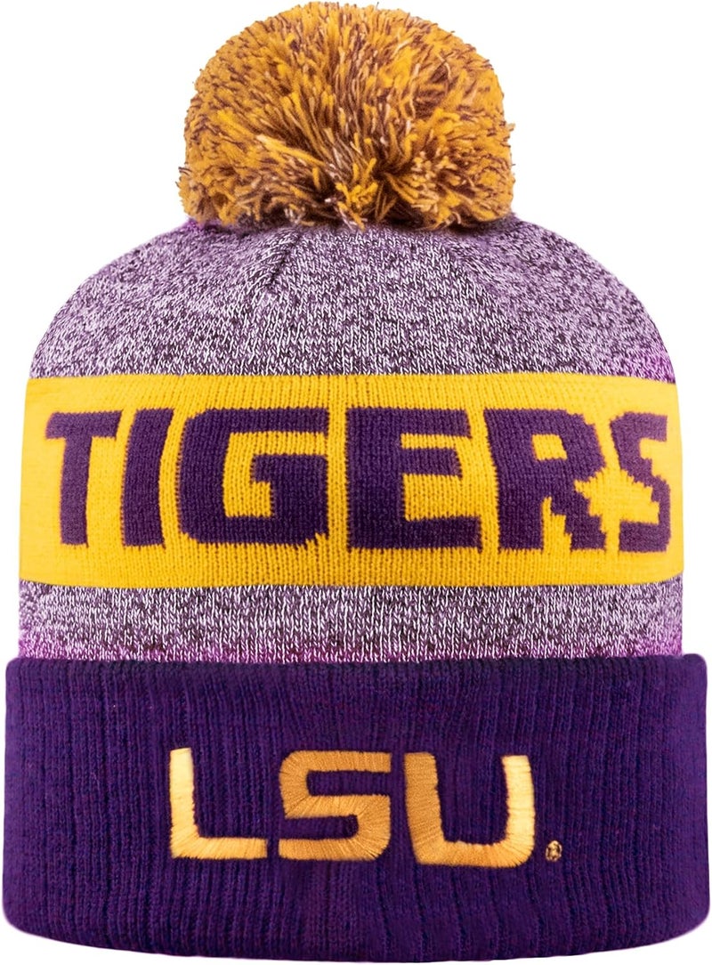 LogoFit NCAA Team Color-Embroidered Logo -Cuffed Knit Skully Beanie Pom Hat-OSFM - Image 1